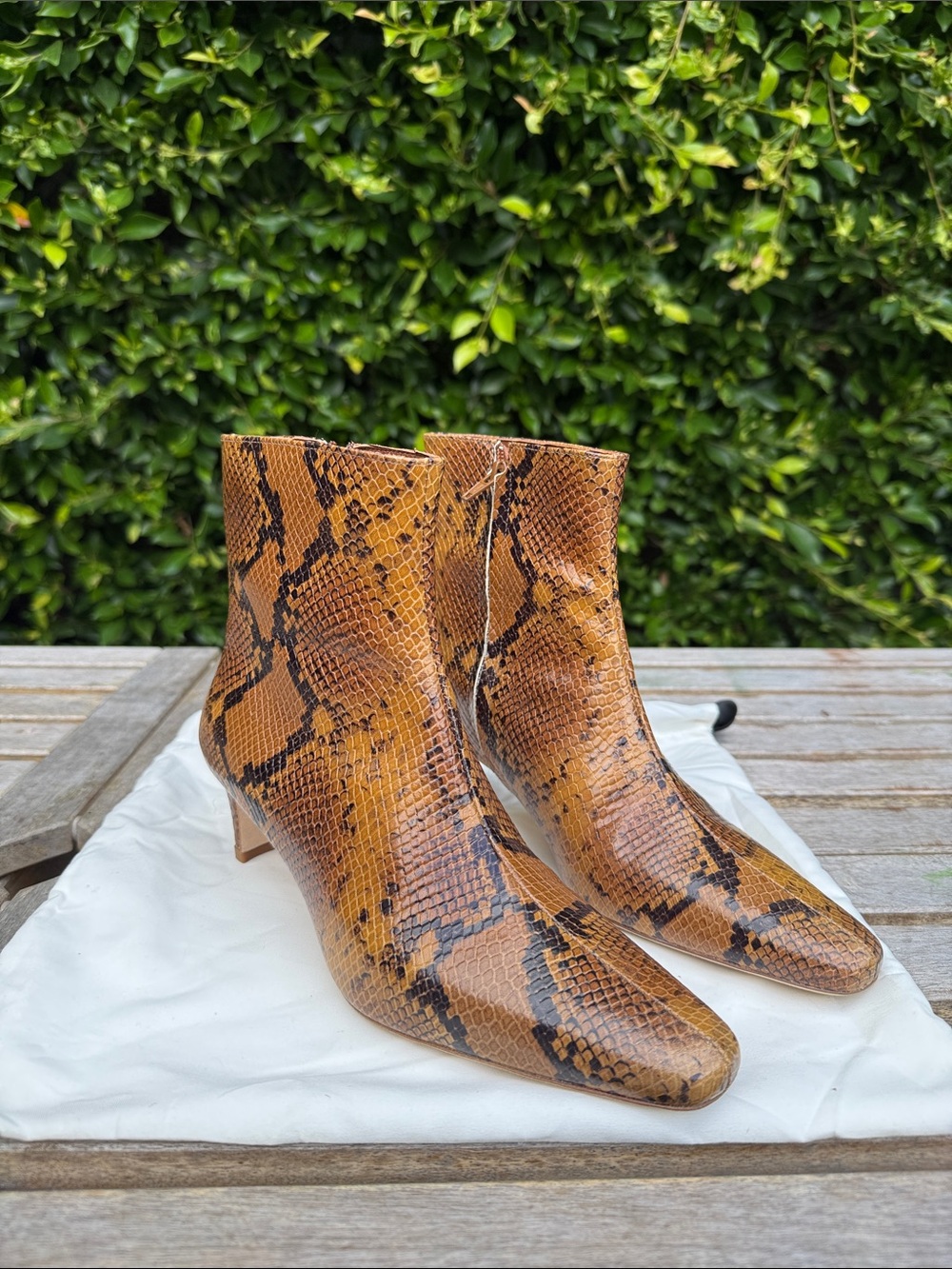 STAUD Tan Brown Snakeskin Ankle Booties
